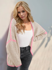 Apricot Double Take Contrast Open Front Dropped Shoulder Cardigan | Cardigans Daverri Fashions