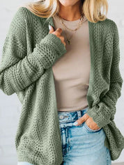 Sage M Scalloped Edge Eyelet Knit Batwing Sleeve Cardigan | Cardigans Daverri Fashions