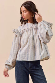 SO ME Floral Cotton Print Ruffled Long Sleeve Blouse | Daverri Fashions