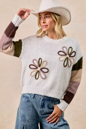 BiBi Flower Color Block Sweater | Sweaters Daverri Fashions