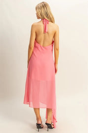 HYFVE Chiffon Halter Asymmetrical Hem Dress | Daverri Fashions