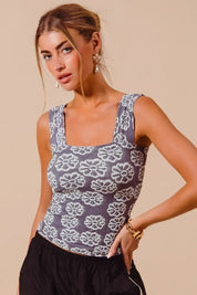 CHARCOAL BLUE SO ME Two Tone Floral Seamless Tank Top | Tank Tops Daverri Fashions