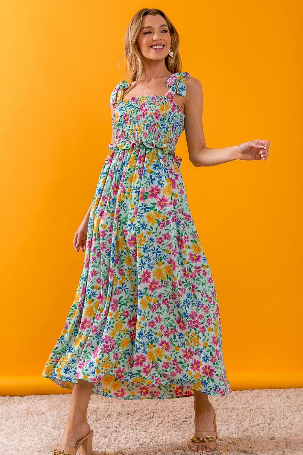 BiBi Floral Ruffle Trim Smocked Cami Dress | Cami Dresses Daverri Fashions