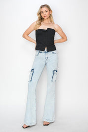RISEN Full Size High Rise Cargo Flare Jeans | Cargo Jeans Daverri Fashions