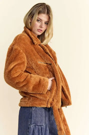 Davi & Dani Fuzzy Zip Up Collared Neck Jacket | Daverri Fashions