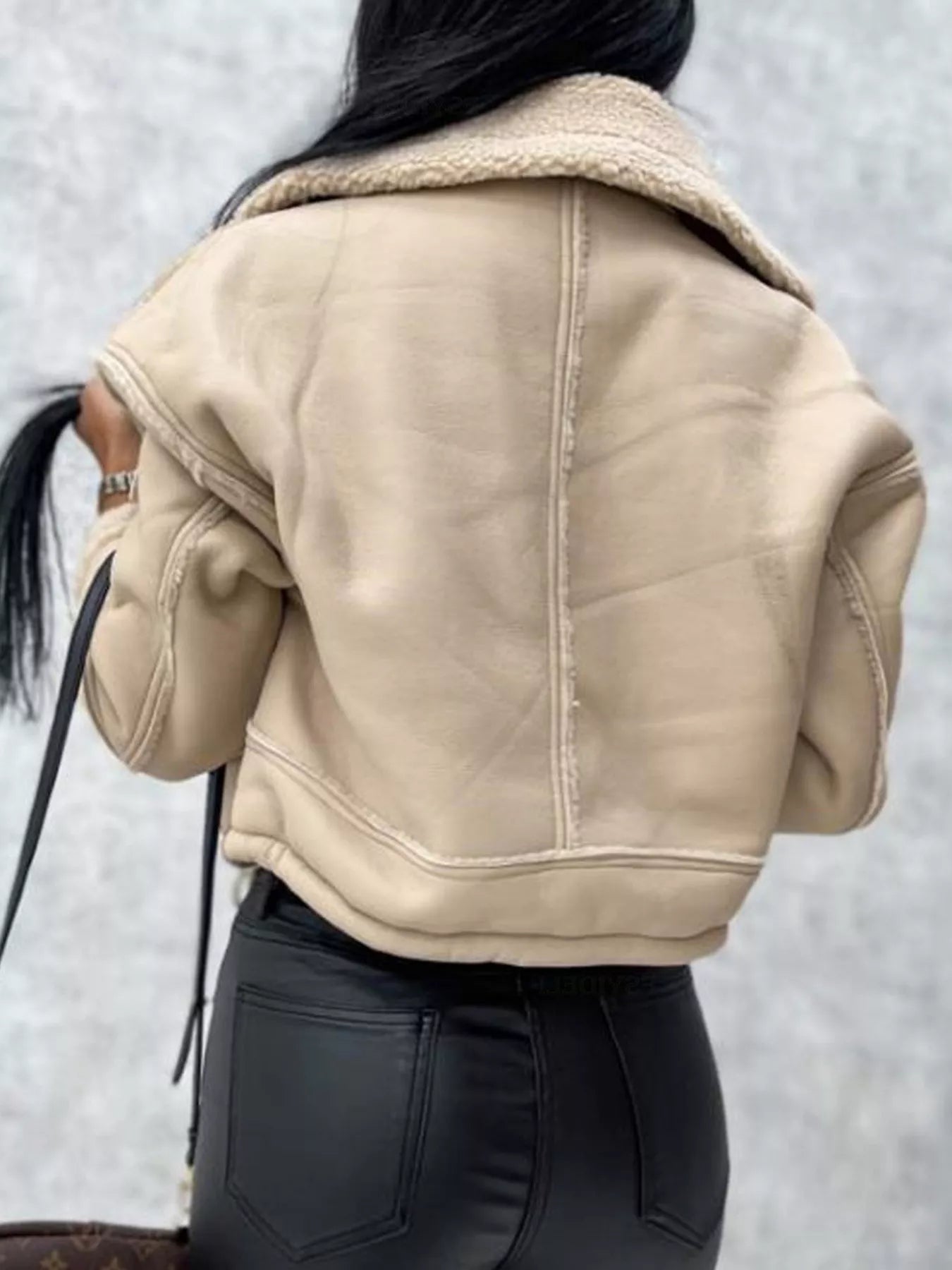 Sherpa Trim Cropped Jacket | Outerwear Daverri Fashions