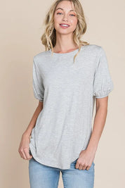 BOMBOM Round Neck Puff Sleeve T-Shirt | Daverri Fashions