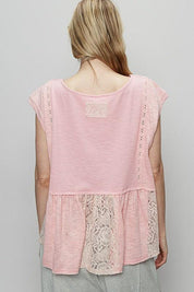 POL Embroidered Detail Boat Neck Cap Sleeve Lace Blouse | Blouses Daverri Fashions