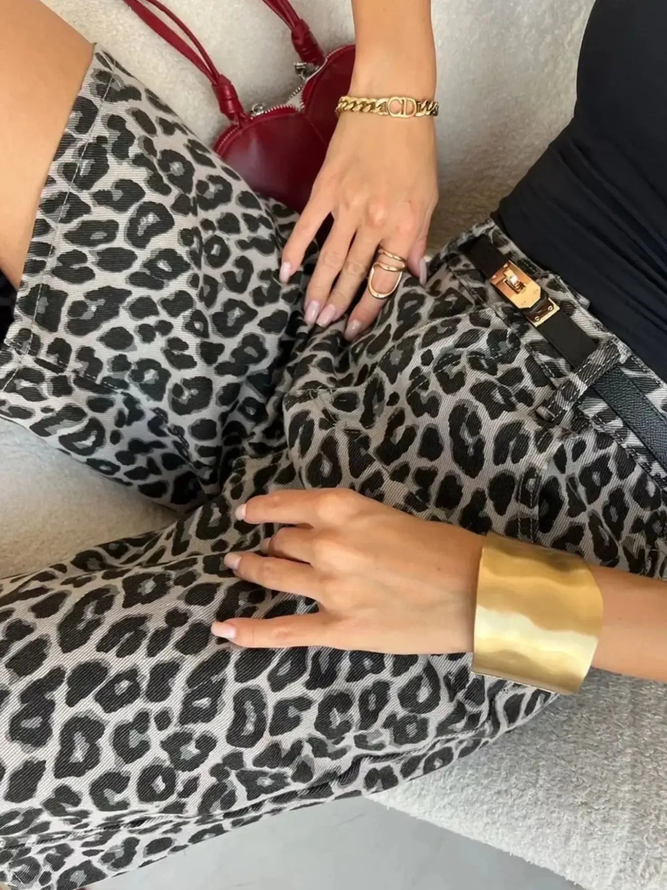 Leopard Print High-Waisted Denim Shorts | Shorts Daverri Fashions