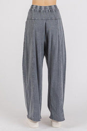 Mittoshop Mineral Wash Elastic Waist Barrel Leg Baggy Pants | Pants Daverri Fashions