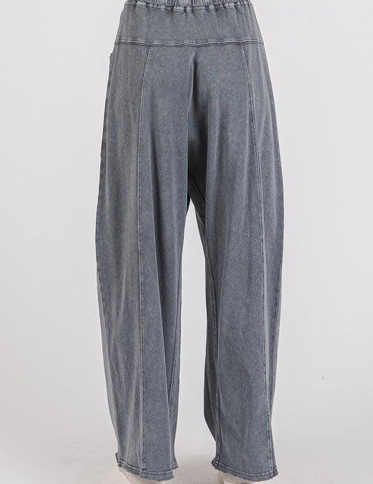 Mittoshop Mineral Wash Elastic Waist Barrel Leg Baggy Pants | Pants Daverri Fashions