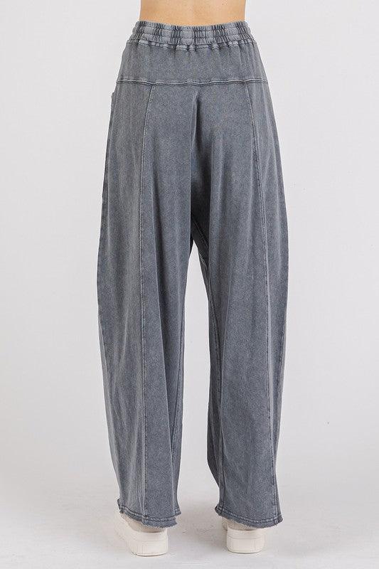 Mittoshop Mineral Wash Elastic Waist Barrel Leg Baggy Pants | Pants Daverri Fashions