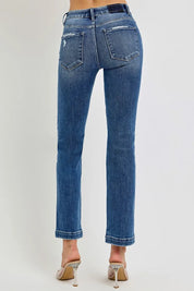 RISEN Full Size Tummy Control Elastic Band Mid Rise Straight Jeans | Jeans Daverri Fashions