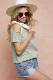 BiBi Tied Ribbon One Shoulder Short Sleeve T-Shirt | T-Shirts Daverri Fashions