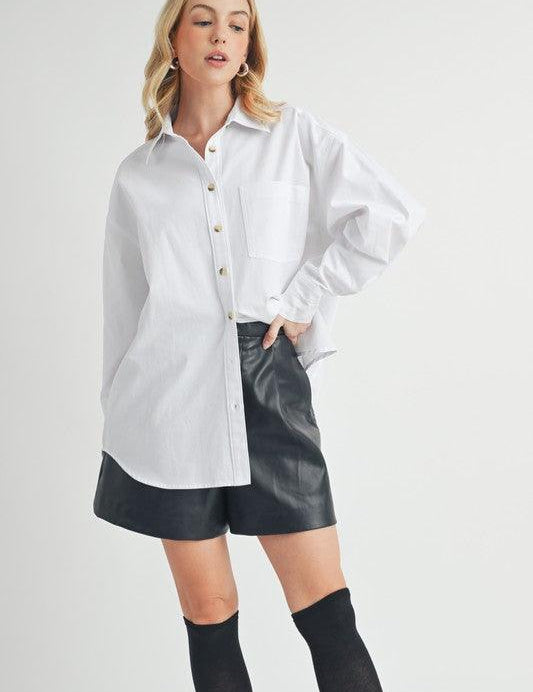 White Aemi + Co High-Low Collared Neck Drop Shoulder Shirt | Shirts Daverri Fashions