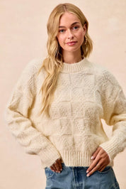 BiBi Checker Board Drop Shoulder Sweater | Sweaters Daverri Fashions