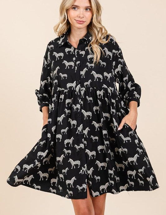 Mittoshop Zebra Print Button Down Shirt Mini Dress | Mini Dresses Daverri Fashions