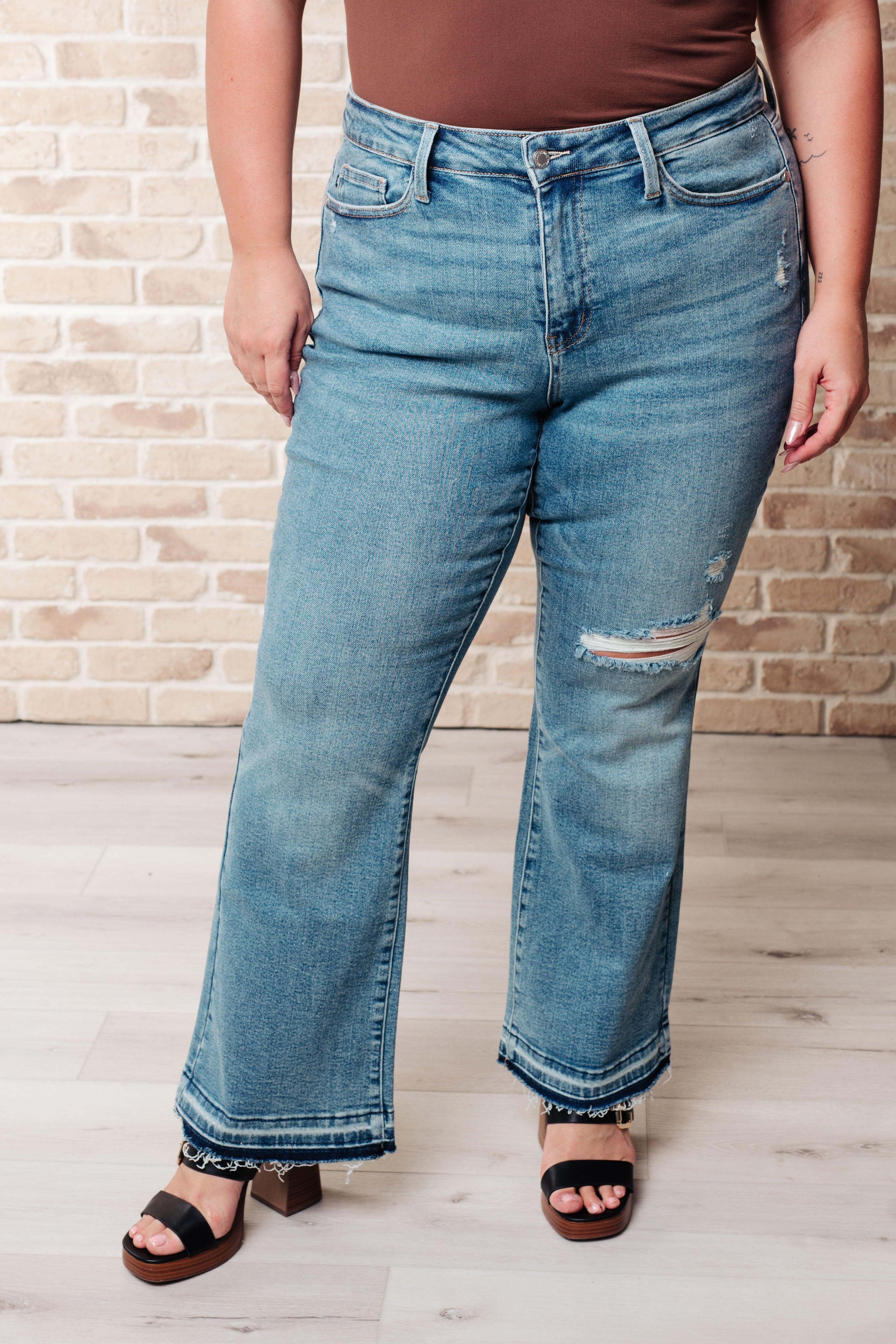 Isla Mid Rise Distressed Released Hem Bootcut Jeans | Womens Daverri Fashions