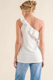 And The Why Ruffle One Shoulder Sleeveless Tank Top | Tops Daverri Fashions