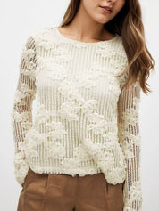 White Openwork Tied Back Long Sleeve Blouse | Blouses Daverri Fashions