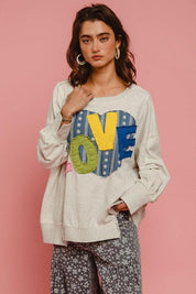 BiBi LOVE Heart Patch Slit French Terry Sweatshirt | Sweatshirts Daverri Fashions