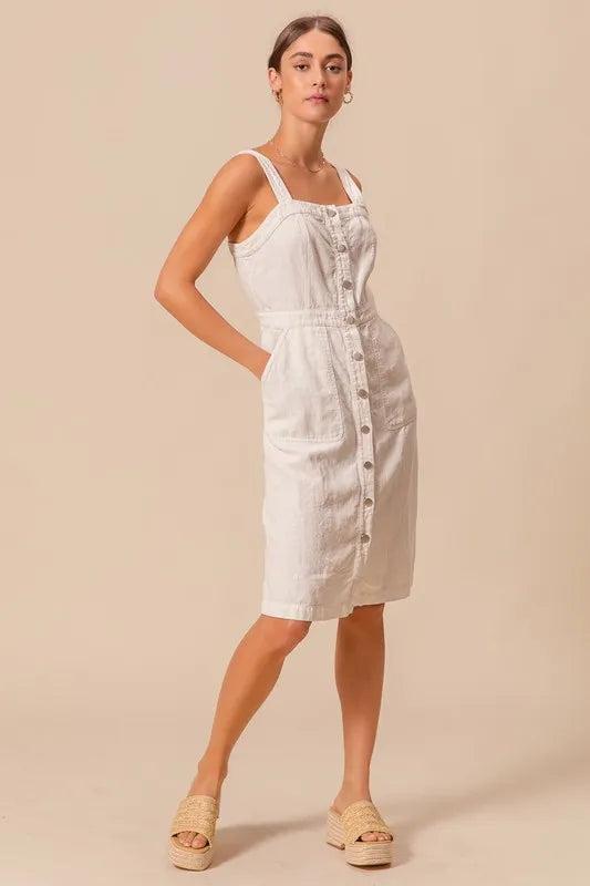 SO ME Button Down Pocket Front Pinafore Dress | Daverri Fashions