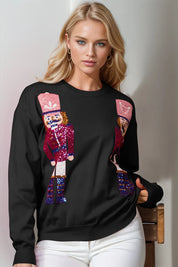 Black Double Take Full Size Nutcracker Sequin Long Sleeve Sweater | Sweaters Daverri Fashions