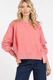 Strawberry Mittoshop Side Slit Exposed Seam Round Neck Sweatshirt | Daverri Fashions