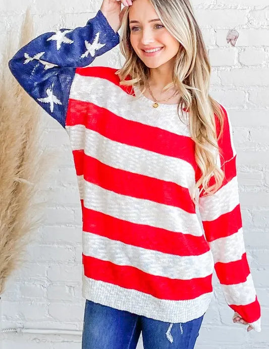 And The Why American Flag Long Sleeve Sweater | Sweaters Daverri Fashions