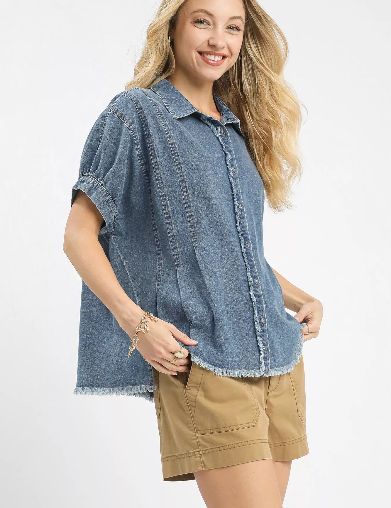 Umgee Washed Denim Oversized Top | Tops Daverri Fashions