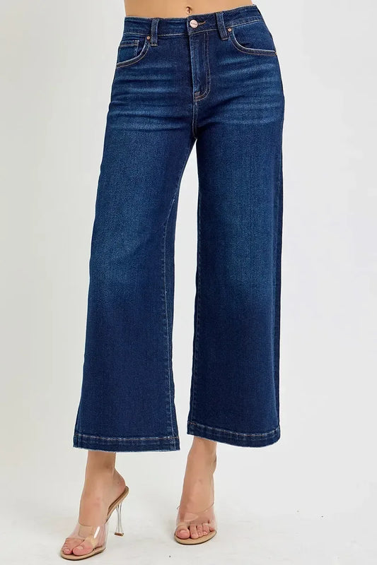 RISEN High Rise Crop Wide Jeans - DAVERRI FASHIONS