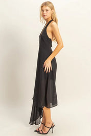 HYFVE Chiffon Halter Asymmetrical Hem Dress | Daverri Fashions