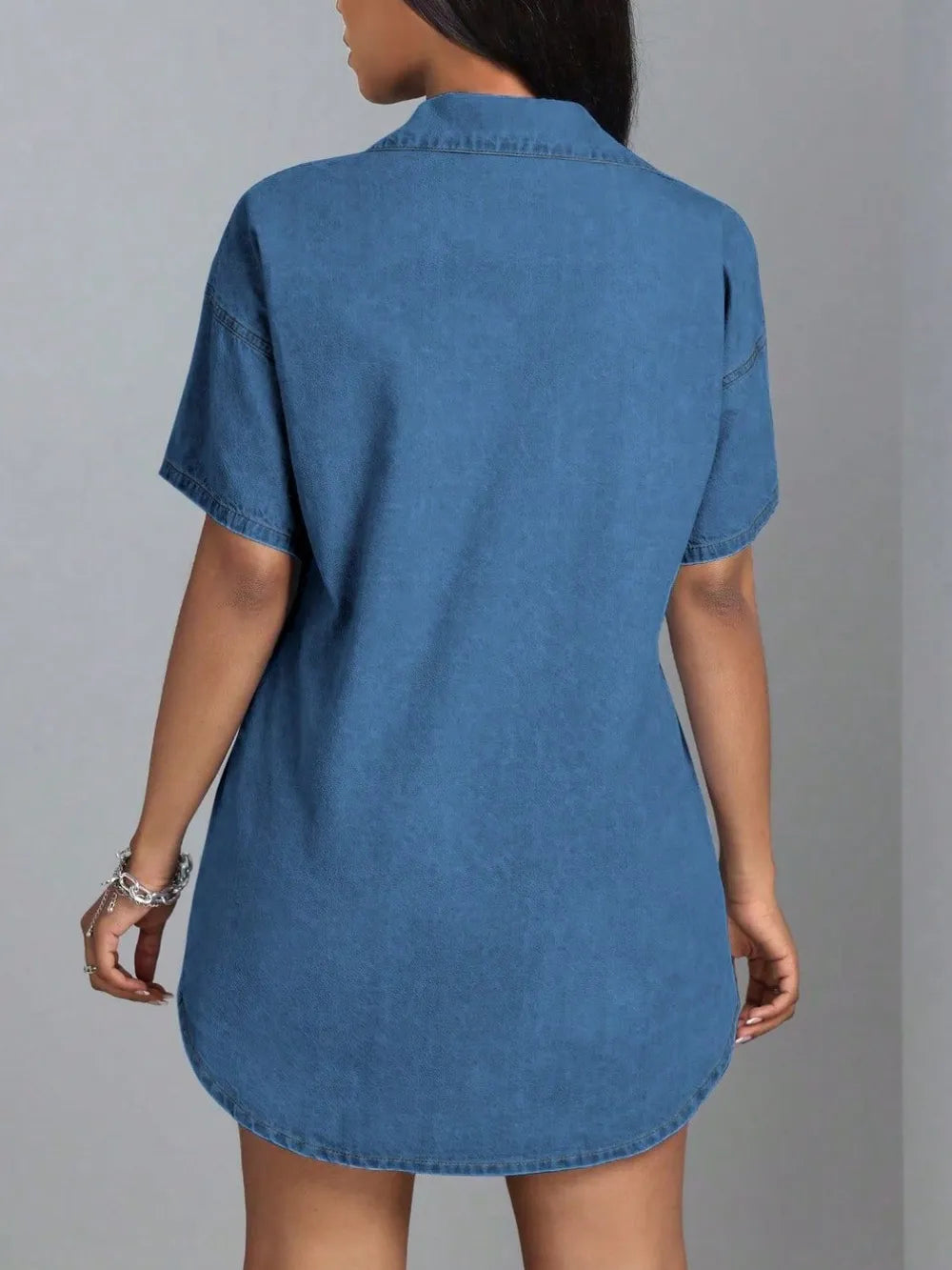 Button Down Collared Neck Denim Dress | Daverri Fashions