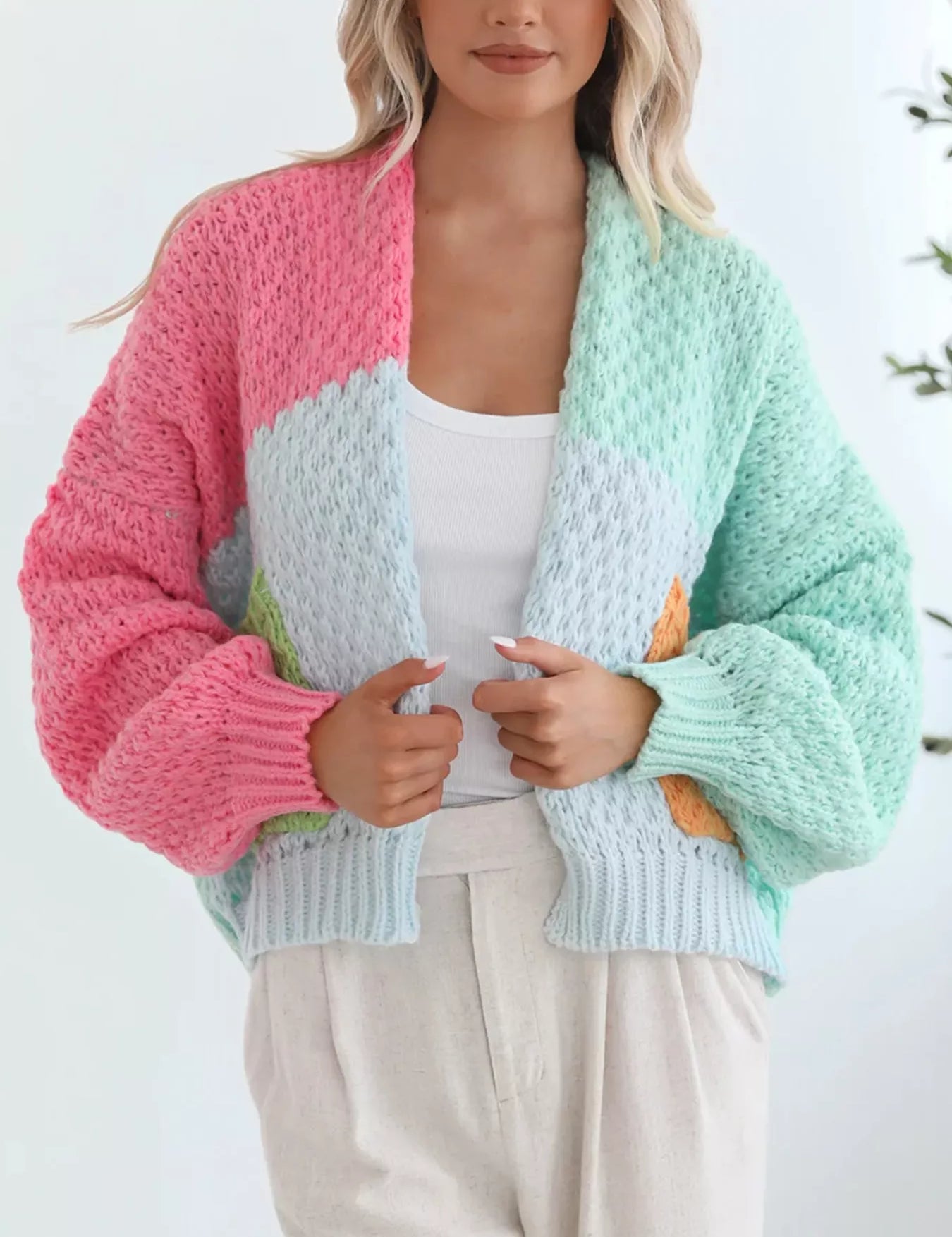 Multicolor Color Block Open Front Cardigan | Daverri Fashions