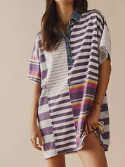 Lilac Stripes Striped Oversized Half Button Shirt Dress | Mini Dresses Daverri Fashions