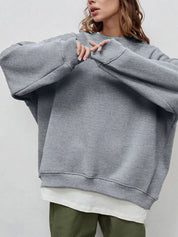 Round Neck Dropped Shoulder Long Sleeve Sweatshirt | Sweatshirts Daverri Fashions