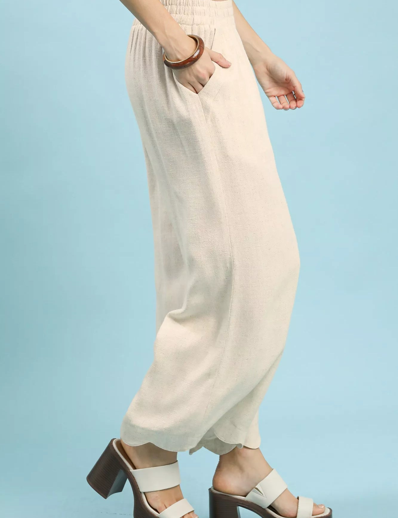 Umgee Linen Blend Scallop Hem Wide Leg Pants | Pants Daverri Fashions