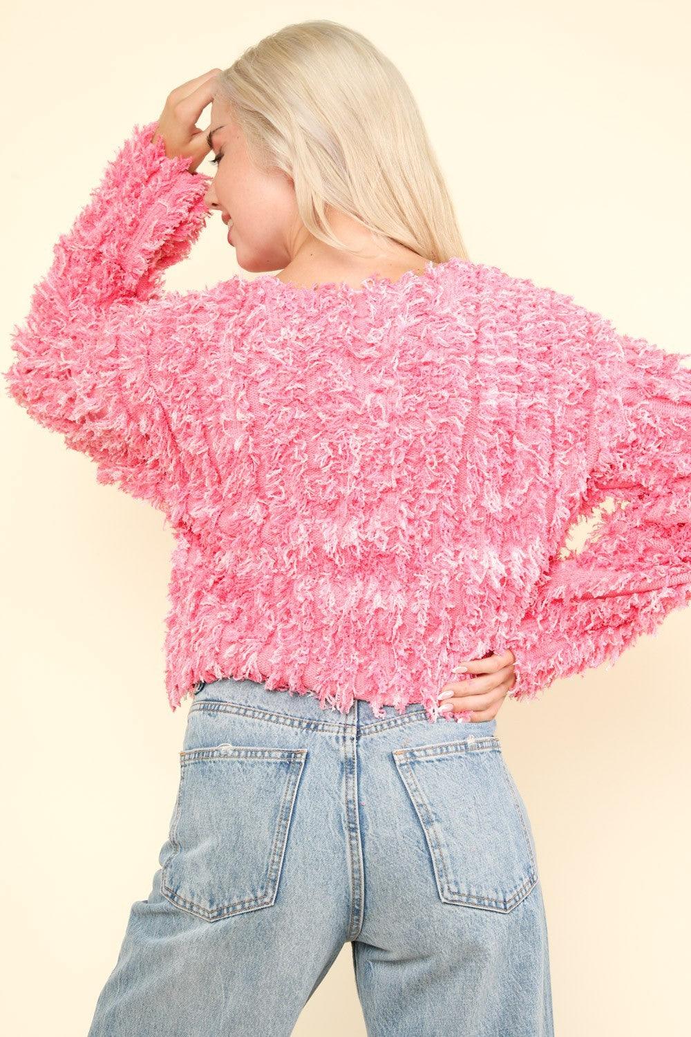 VERY J Shaggy Yarn Knit Zip Up Jacket Pink | Tops Daverri Fashions
