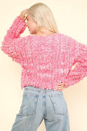 VERY J Shaggy Yarn Knit Zip Up Jacket Pink | Tops Daverri Fashions