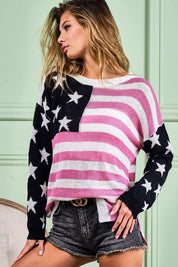 BiBi American Flag Low Gauge Knit Top | Tops Daverri Fashions
