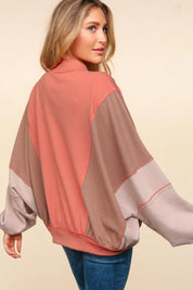 Haptics Zip Up Color Block Bomber Jacket with Side Pockets | Daverri Fashions