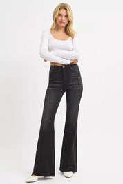 RISEN Full Size High Rise Flare Raw Cut Hem Jeans Plus Size | Jeans Daverri Fashions