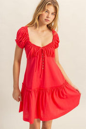 HYFVE Ruched Frill Tiered Short Sleeve Mini Dress | Daverri Fashions