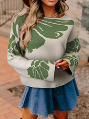 Sage Leaf Round Neck Long Sleeve Sweater | Sweaters Daverri Fashions