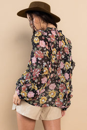 Ces Femme Ruffle Trim Long Sleeve Floral Blouse | Blouses Daverri Fashions