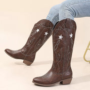 Coffee Color Western Star Embroidered Cowboy Boots | Boots Daverri Fashions
