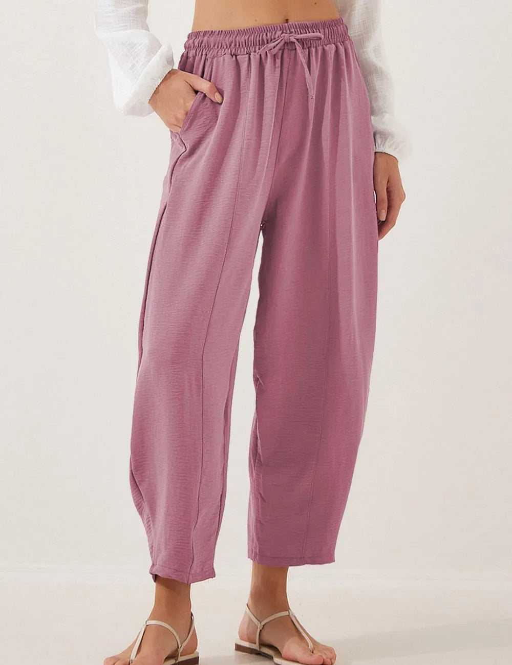 Moonlit Mauve Full Size Drawstring Cropped Jogger Pants Plus Size | Pants Daverri Fashions
