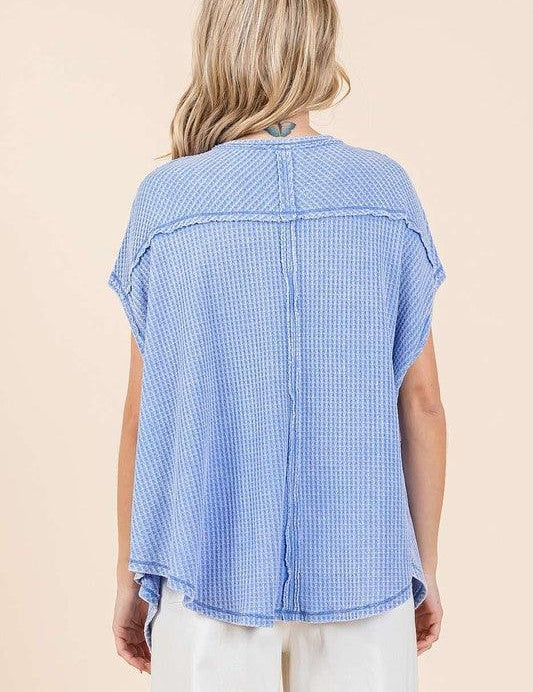 Mittoshop Mineral Wash Waffle Knit Pointed Hem Oversized Top | Tops Daverri Fashions