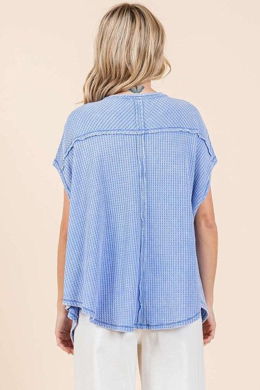Mittoshop Mineral Wash Waffle Knit Pointed Hem Oversized Top | Tops Daverri Fashions