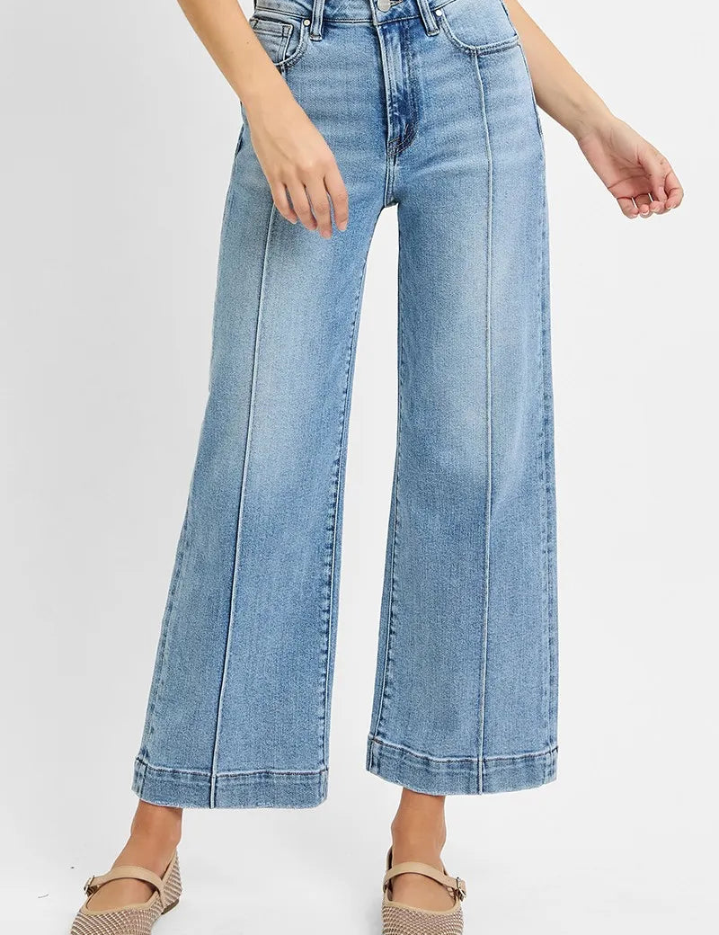 RISEN Full Size High Rise Crop Wide Leg Jeans Plus Size | Jeans Daverri Fashions